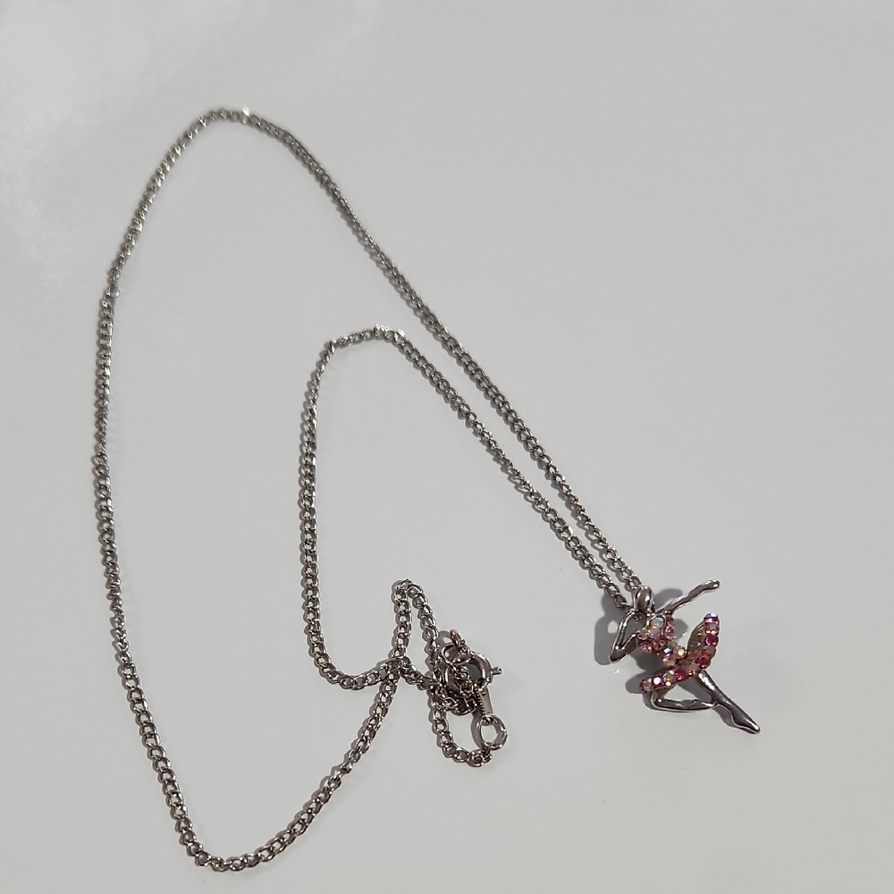Dainty Pink and Silver Ballerina Necklace